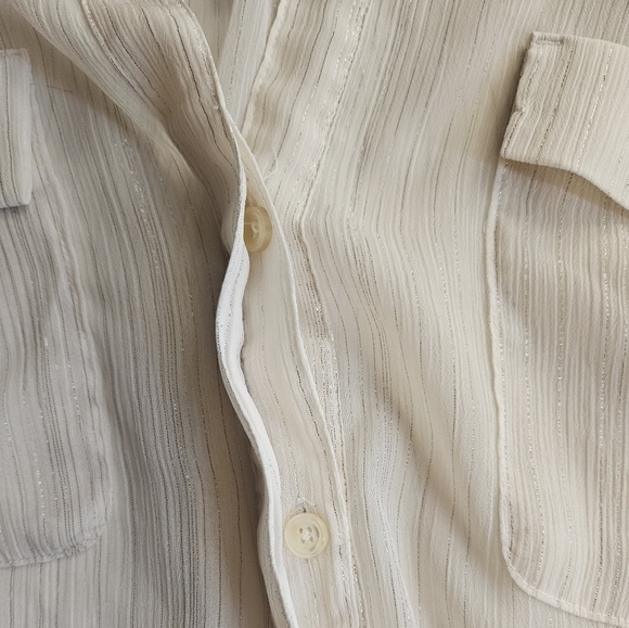 New York & Co. Blouse Womens Blouse Unknown Size Ivory Half Button Collared Top - Picture 4 of 6